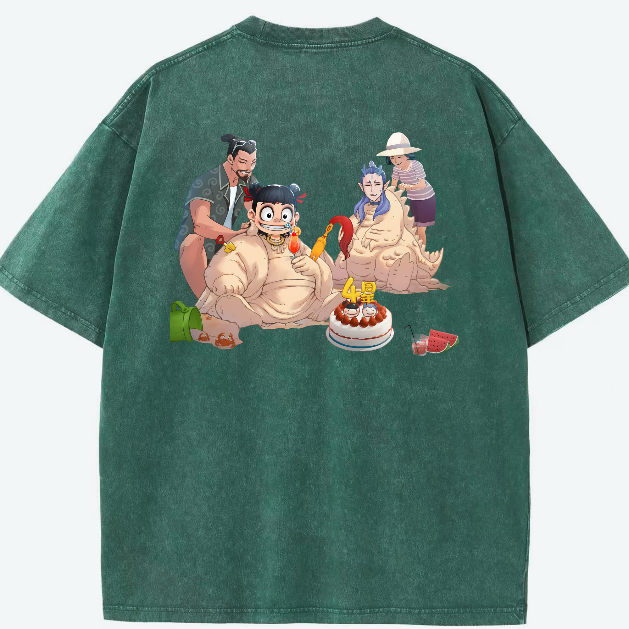 （画像用） Ne Zha 2 ナタ 魔童の大暴れ 綿100% ヴィンテージ風 半袖Tシャツ（背面プリント）